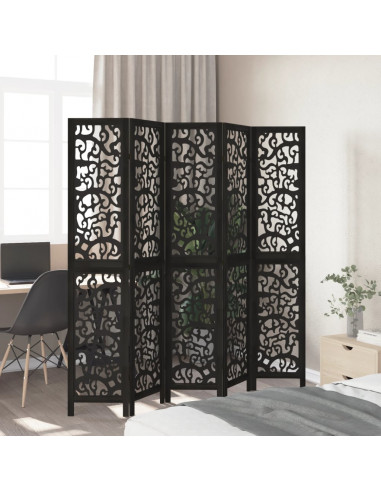 Divisorio Ambienti 5 Pannelli Nero Legno Massello di Paulownia