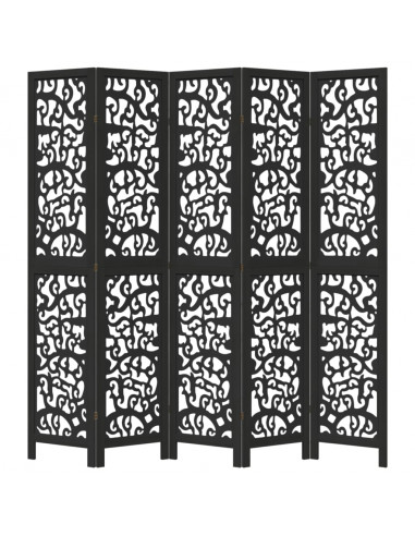 Divisorio Ambienti 5 Pannelli Nero Legno Massello di Paulownia
