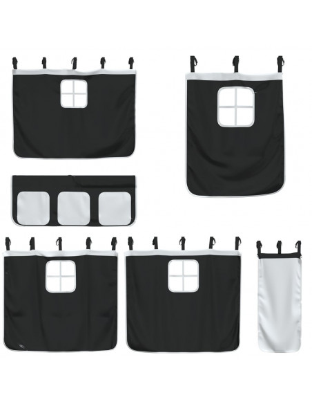 Letto a Soppalco con Tende Bambini Bianco e Nero 90x200 cm Pino