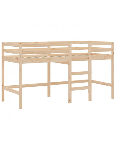 Letto a Soppalco con Tende Bambini Bianco e Nero 90x200 cm Pino