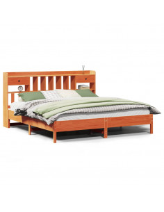 Letto Libreria senza Materasso Marrone Cera 180x200 cm in Pino 2