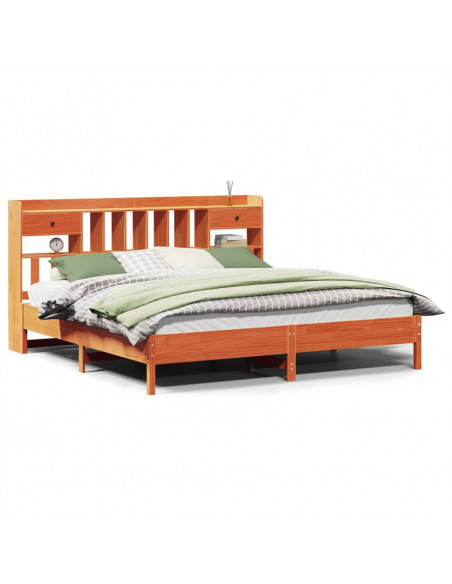 Letto Libreria senza Materasso Marrone Cera 180x200 cm in Pino