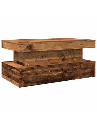 Tavolino da Salotto con Luci LED Legno Antico 90x50x40 cm