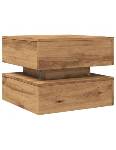 Tavolino da Salotto con Luci LED Rovere Artigianale 50x50x40 cm