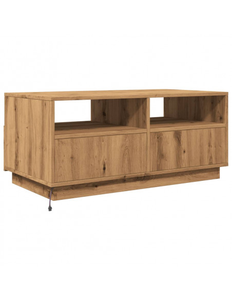 Tavolino da Salotto con Luci LED Rovere Artigianale 90x49x40 cm