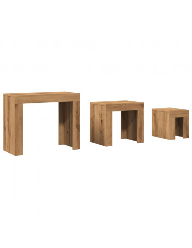 Tavolini Impilabili 3 pz Rovere Artigianale in Truciolato