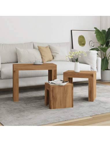 Tavolini Impilabili 3 pz Rovere Artigianale in Truciolato