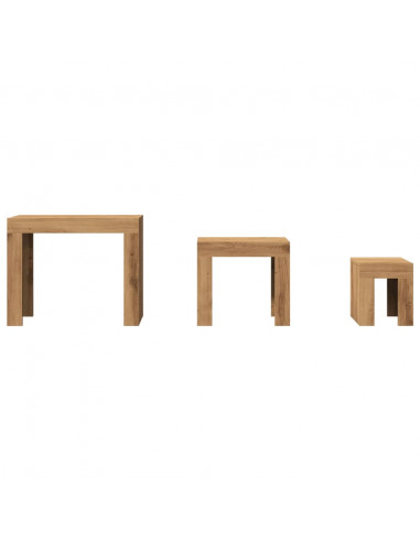 Tavolini Impilabili 3 pz Rovere Artigianale in Truciolato