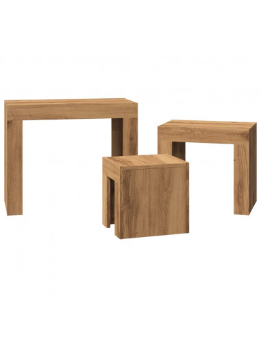 Tavolini Impilabili 3 pz Rovere Artigianale in Truciolato