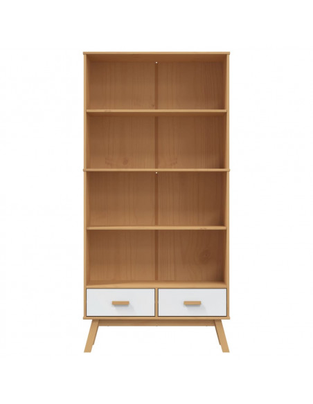 Libreria 4 Ripiani OLDEN Bianca e Marrone Legno Massello Pino