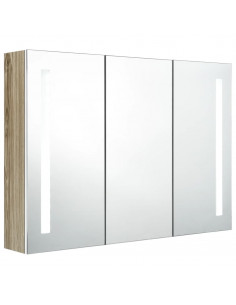 Armadietto Bagno con Specchio e LED 89x14x62 cm Bianco e Rovere 2