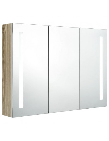 Armadietto Bagno con Specchio e LED 89x14x62 cm Bianco e Rovere