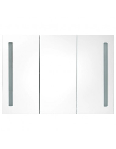 Armadietto Bagno con Specchio e LED 89x14x62 cm Bianco e Rovere