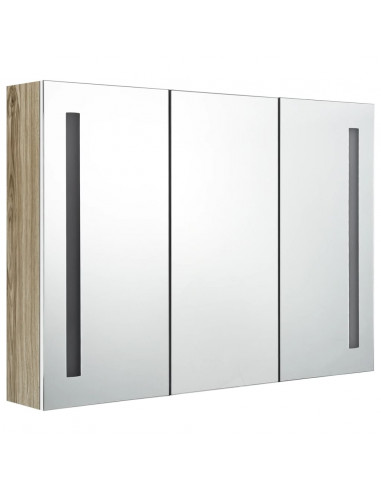 Armadietto Bagno con Specchio e LED 89x14x62 cm Bianco e Rovere