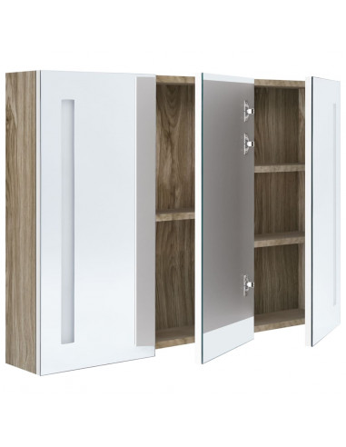 Armadietto Bagno con Specchio e LED 89x14x62 cm Bianco e Rovere