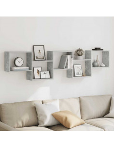 Mensola a Cubo da Parete 5 Scomparti Truciolato Grigio Cemento 2