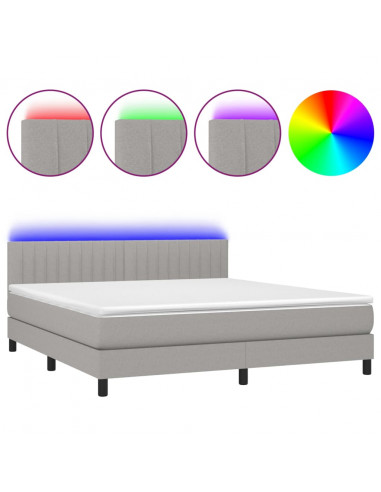 Letto a Molle Materasso e LED Grigio Chiaro 180x200 cm Tessuto