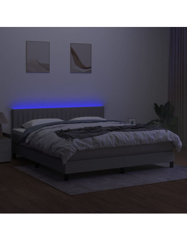 Letto a Molle Materasso e LED Grigio Chiaro 180x200 cm Tessuto
