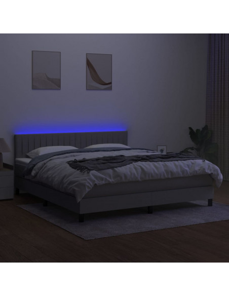 Letto a Molle Materasso e LED Grigio Chiaro 180x200 cm Tessuto