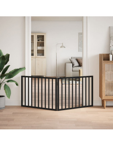 Cancello per Cani Pieghevole 2 Pannelli Nero 160cm Legno Pioppo