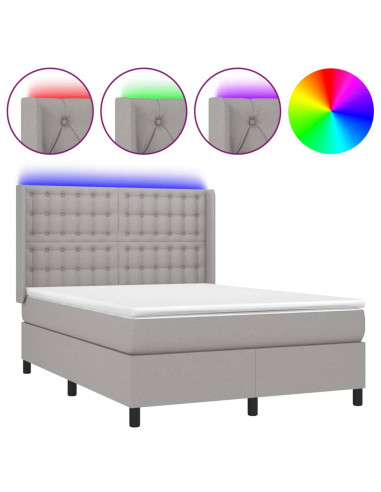 Letto a Molle Materasso e LED Grigio Chiaro 140x190 cm Tessuto