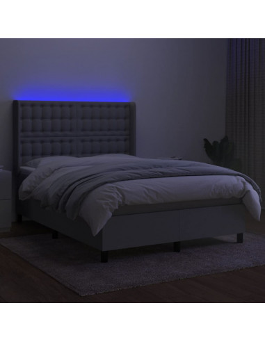 Letto a Molle Materasso e LED Grigio Chiaro 140x190 cm Tessuto