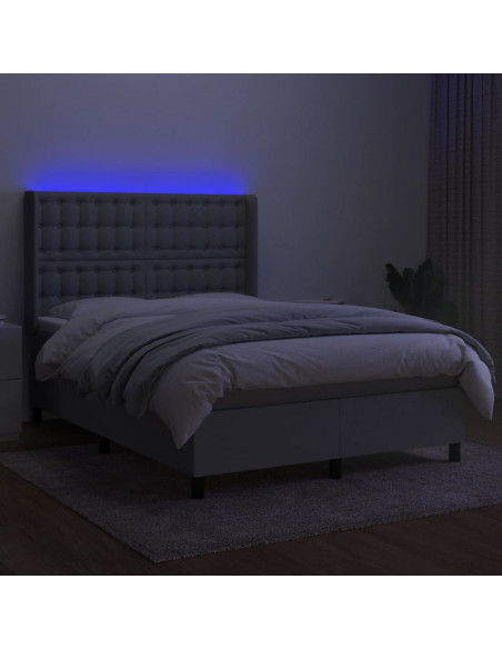 Letto a Molle Materasso e LED Grigio Chiaro 140x190 cm Tessuto
