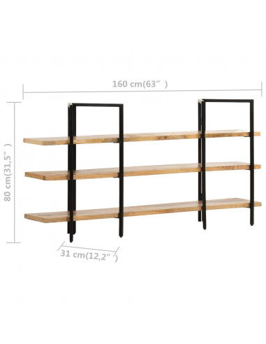 Libreria a 3 Livelli 160x31x80 cm in Legno Massello di Mango