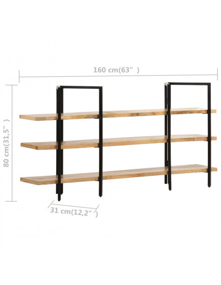 Libreria a 3 Livelli 160x31x80 cm in Legno Massello di Mango