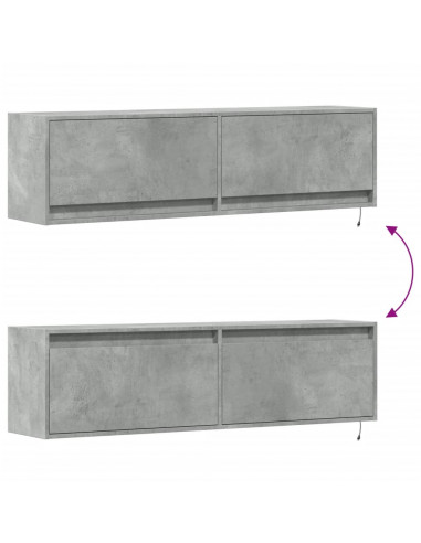 Mobile TV a Parete con Luci LED Grigio Cemento 140x31x38 cm