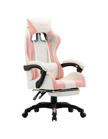Sedia da Gaming con Poggiapiedi Rosa e Bianca in Similpelle