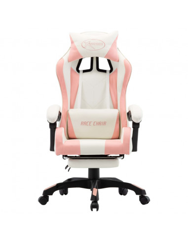 Sedia da Gaming con Poggiapiedi Rosa e Bianca in Similpelle