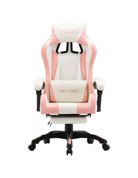 Sedia da Gaming con Poggiapiedi Rosa e Bianca in Similpelle