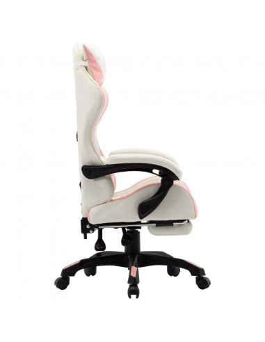 Sedia da Gaming con Poggiapiedi Rosa e Bianca in Similpelle