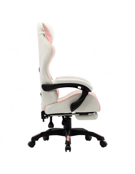 Sedia da Gaming con Poggiapiedi Rosa e Bianca in Similpelle