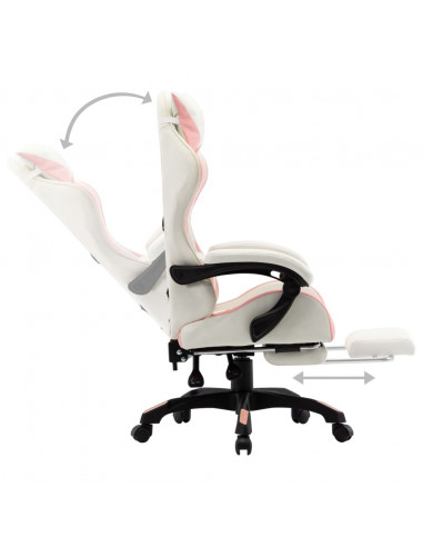 Sedia da Gaming con Poggiapiedi Rosa e Bianca in Similpelle