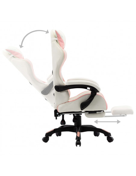 Sedia da Gaming con Poggiapiedi Rosa e Bianca in Similpelle