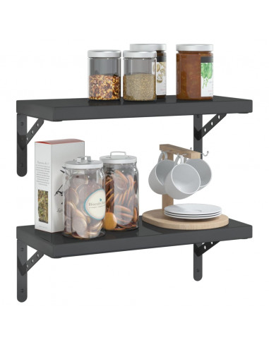 Mensole a Muro 2 pz 50x23,5 cm Nero in Acciaio Inossidabile