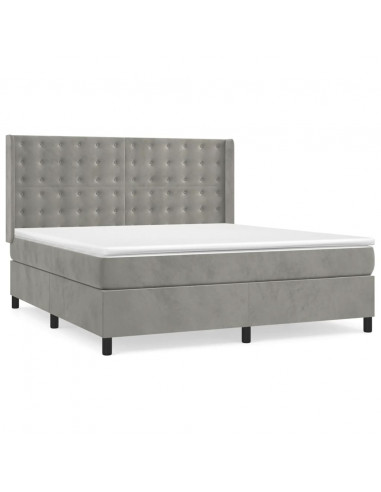 Giroletto a Molle con Materasso Grigio Chiaro 160x200cm Velluto