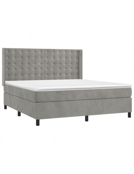 Giroletto a Molle con Materasso Grigio Chiaro 160x200cm Velluto
