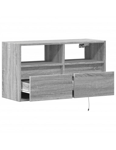 Mobile TV a Parete con Luci LED Grigio Sonoma 80x31x45 cm