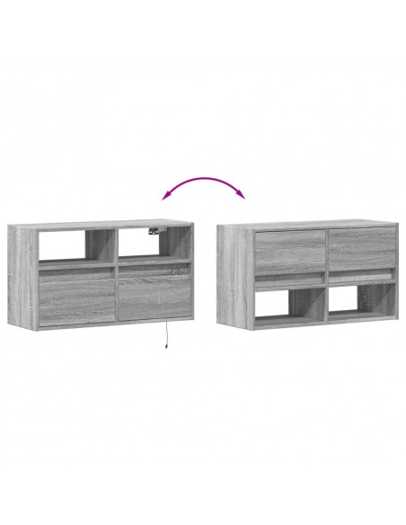 Mobile TV a Parete con Luci LED Grigio Sonoma 80x31x45 cm