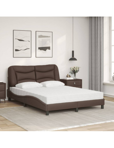Letto con Materasso Marrone 140x190cm in Similpelle