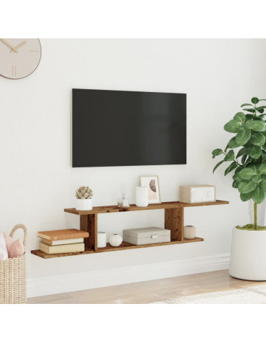 Scaffale TV Parete Legno Antico 125x18x23 cm Legno Multistrato