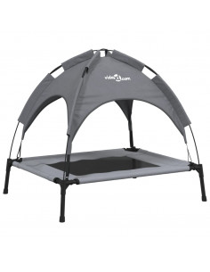 Lettino per Cani con Tetto Tessuto Oxford Antracite e Acciaio 2