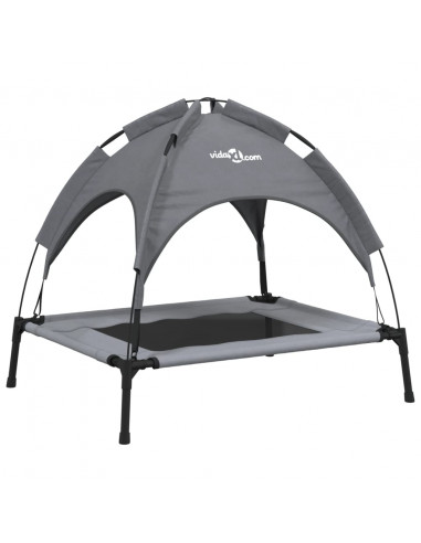 Lettino per Cani con Tetto Tessuto Oxford Antracite e Acciaio