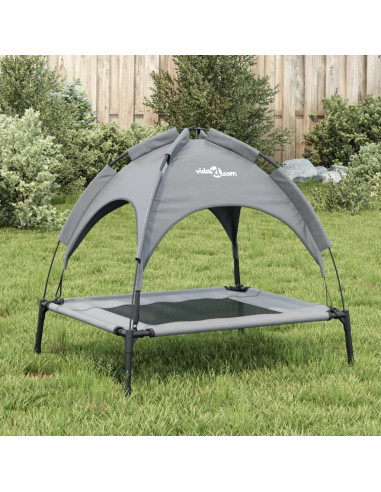 Lettino per Cani con Tetto Tessuto Oxford Antracite e Acciaio