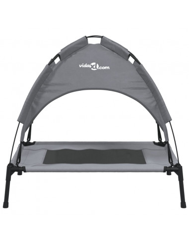 Lettino per Cani con Tetto Tessuto Oxford Antracite e Acciaio