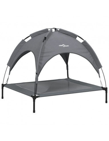 Lettino per Cani con Tetto Tessuto Oxford Antracite e Acciaio