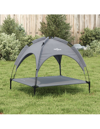 Lettino per Cani con Tetto Tessuto Oxford Antracite e Acciaio